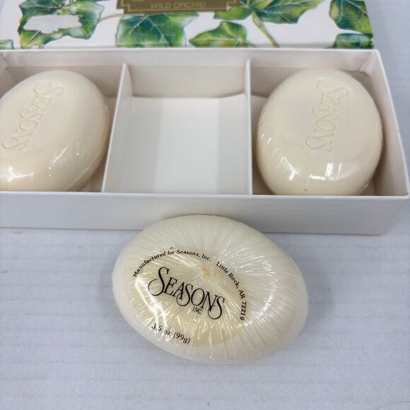 Seasons Inc Soap Bars Wild Orchid 3.5 oz White Scented New Sealed Box of 3 - Picture 2 of 8